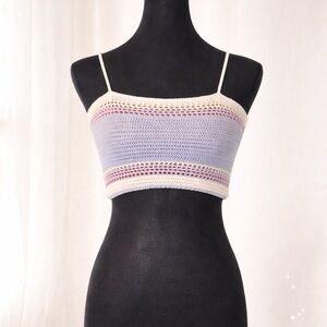Perout Crochet Lace-Up Back Crop Top Small Coquette Festival